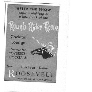 Rough Rider Room Roosevelt Cocktail Lounge 1950s Vintage Print Ad 4 inch Tall